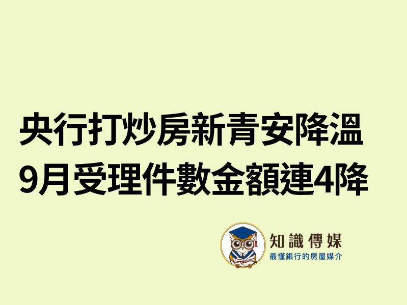 央行打炒房新青安降溫　9月受理件數金額連4降