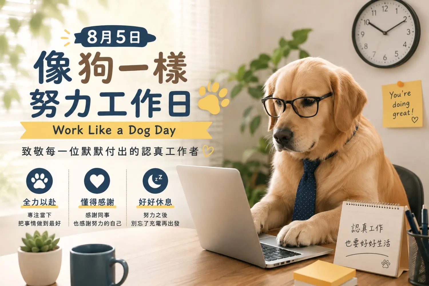 努力工作，也要好好休息：8 月 5 日像狗一樣努力工作日