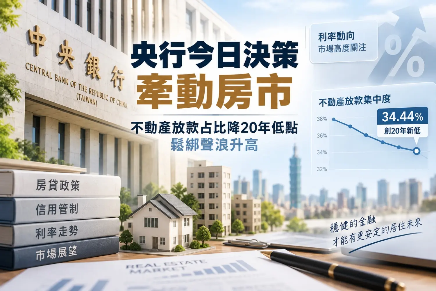 央行今日揭牌房市管制成焦點　不動產放款占比降20年低　鬆綁聲浪升溫