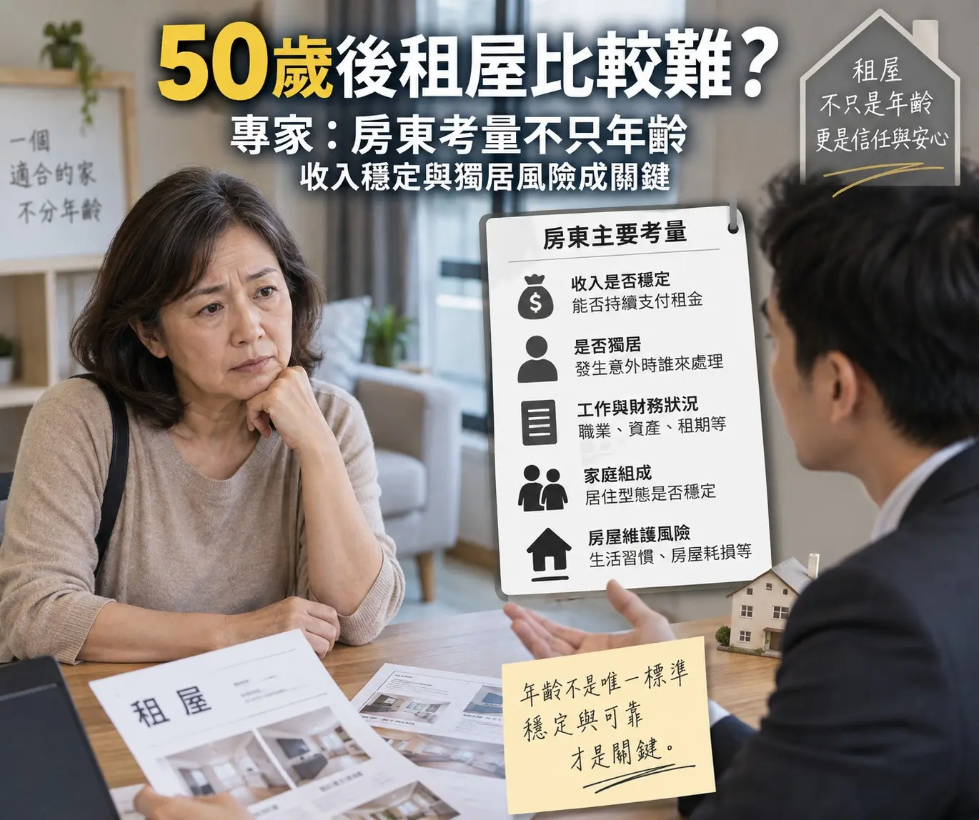 50歲後租屋變難？房東真正擔心的不是年齡，而是這兩件事