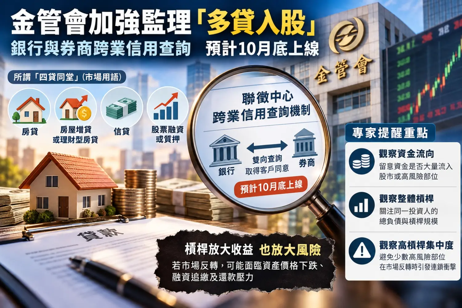 「多貸入股」風險升溫　銀行、券商跨業查詢10月底上線