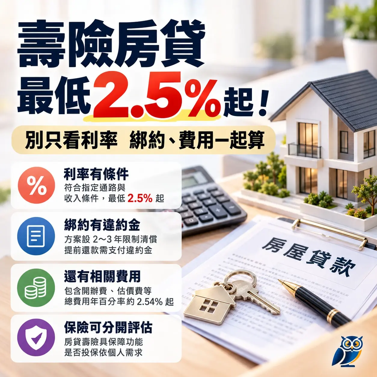 壽險房貸最低2.5%起　申貸前別只看利率，綁約與總費用都要算
