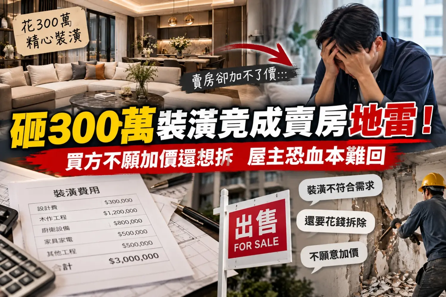 砸300萬裝潢竟成賣房地雷！買方不願加價還想拆　屋主恐血本難回