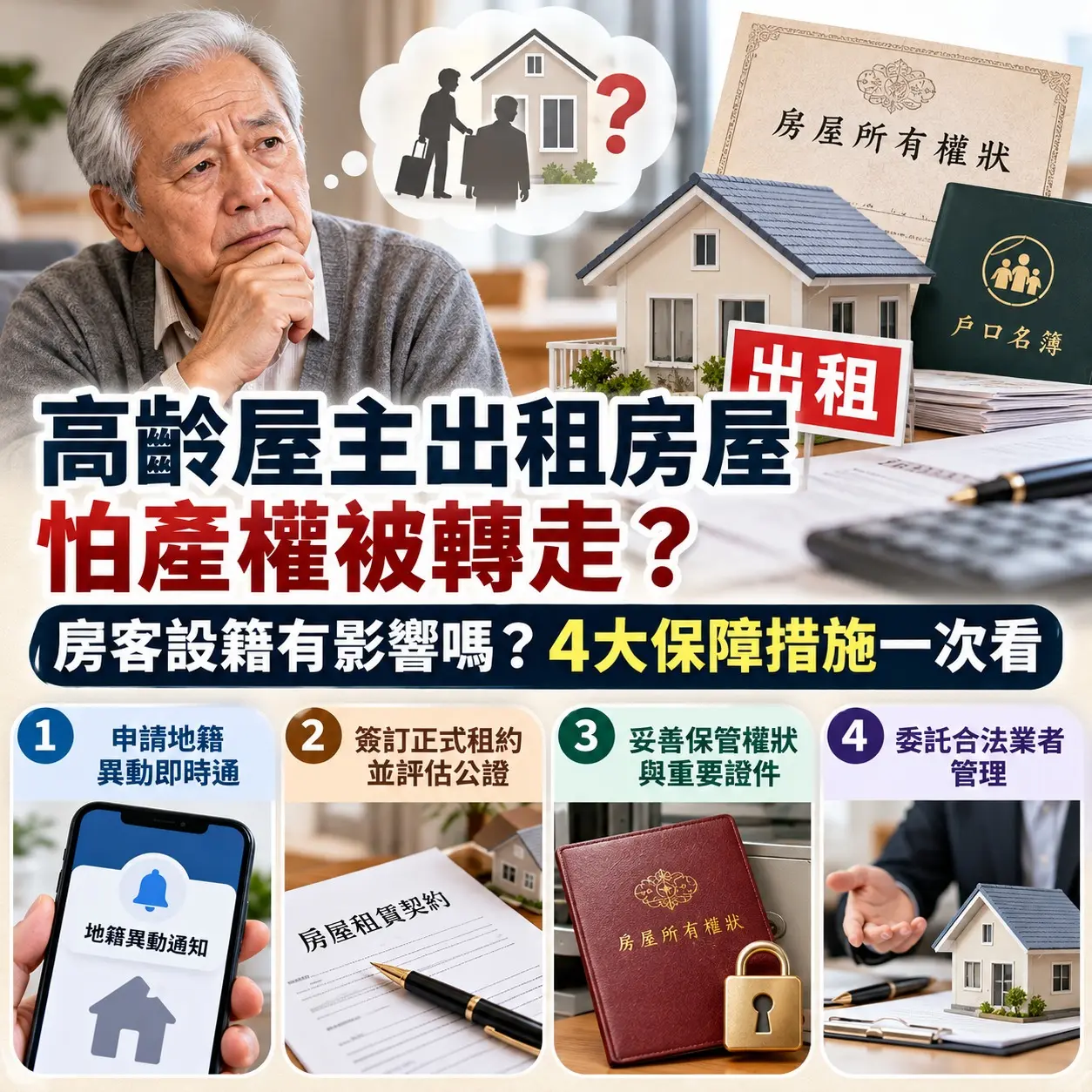 高齡屋主出租房屋怕產權被轉走？房客設籍有影響嗎？4大保障措施一次看