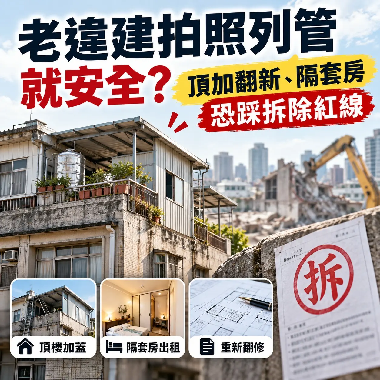 老違建列管也不保證免拆！頂樓加蓋、隔套房出租恐成優先拆除對象