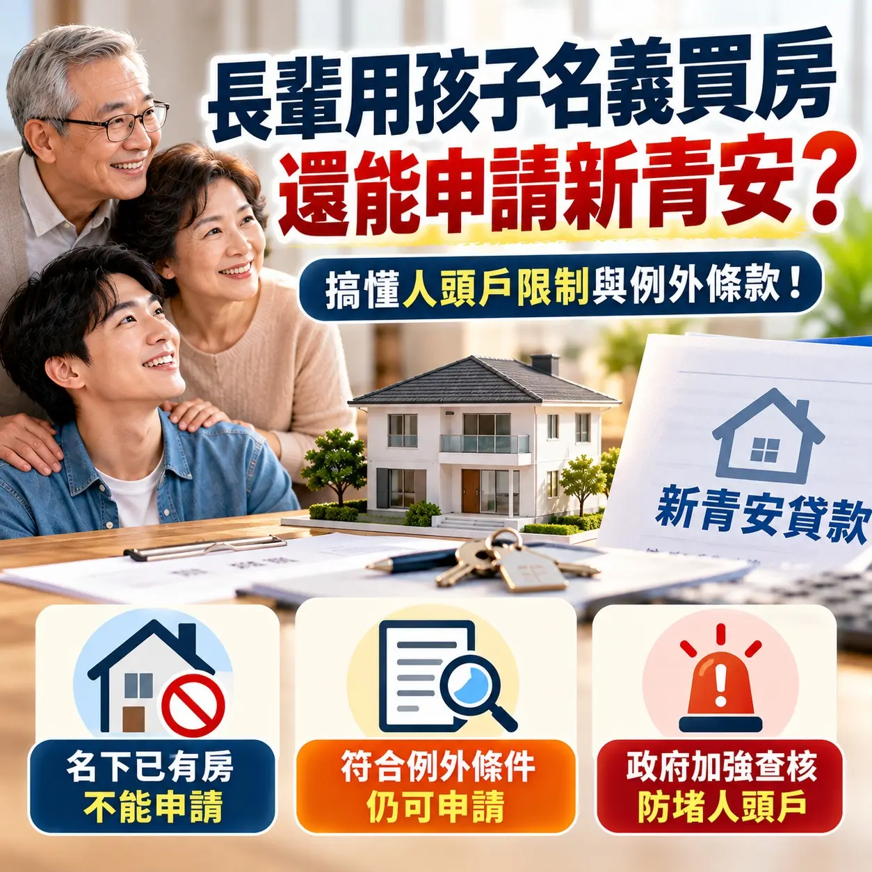 長輩用孩子名義買房，還能申請新青安貸款嗎？一次搞懂人頭戶限制與例外條款！