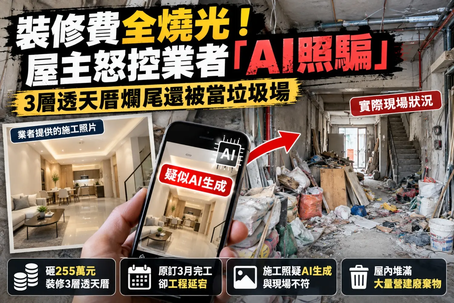 砸255萬翻修透天卻工程延宕　屋主質疑施工照疑為AI生成引發爭議